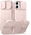 SURITCH for iPhone 16 Plus Case with Magnetic Camera Slide Cover and Adjustable Kickstand, Compatible with MagSafe, Shockproof Bumper Case Slim Protective Cover for iPhone 16 Plus 6.7 Inch, Pink by SURITCH