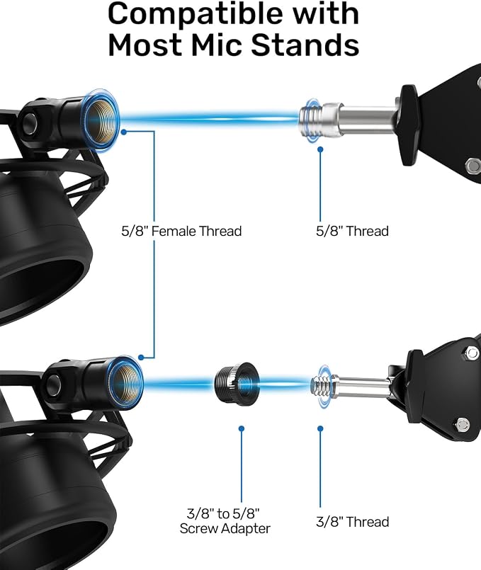 Custom Built Shock Mount with Pop Filter for Blue Yeti Microphones, Black | Metal Outer Ring, Anti-Vibration Suspension for Noise Reduction, Mount Compatible, Professional Studio Use - Image 7