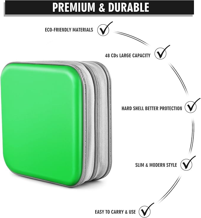 48‑Capacity Hard Plastic CD/DVD Binder for Car, Home & Travel | Zipper‑DVD Organizer, Scratch‑Resistant Sleeves Shield Discs From Dust & Damp; Stores Music, Video, Gaming & Blu‑ray Discs - Image 3