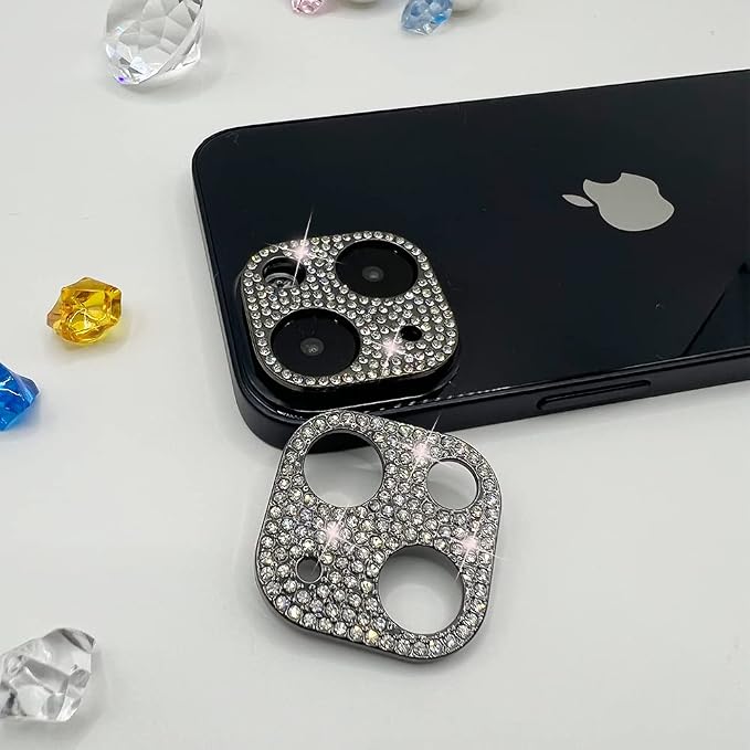 2 Pack Glitter Camera Lens Cover Protector Compatible with iPhone 13 /iPhone 13 Mini Metal Bling Diamond Camera Lens Cover Sticker Protector (Black) by GSRYPC