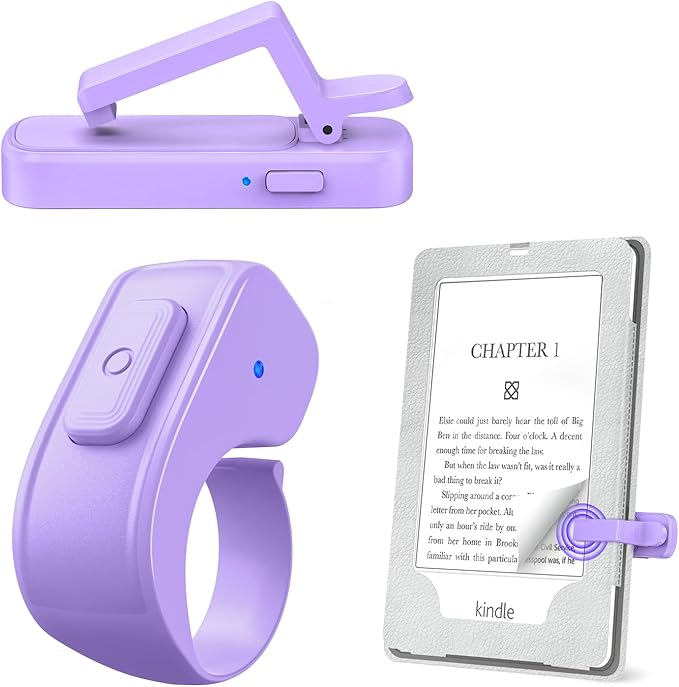 Page Turner Ring for Kindle,Remote Control for iPhone iPad Tablets eReaders | Clicker Page Turner for Kindle Accessories for Camera Video Record&Shutter Selfie with Storage Bag, Fits Thick Cases (Purple) by JIMZOO