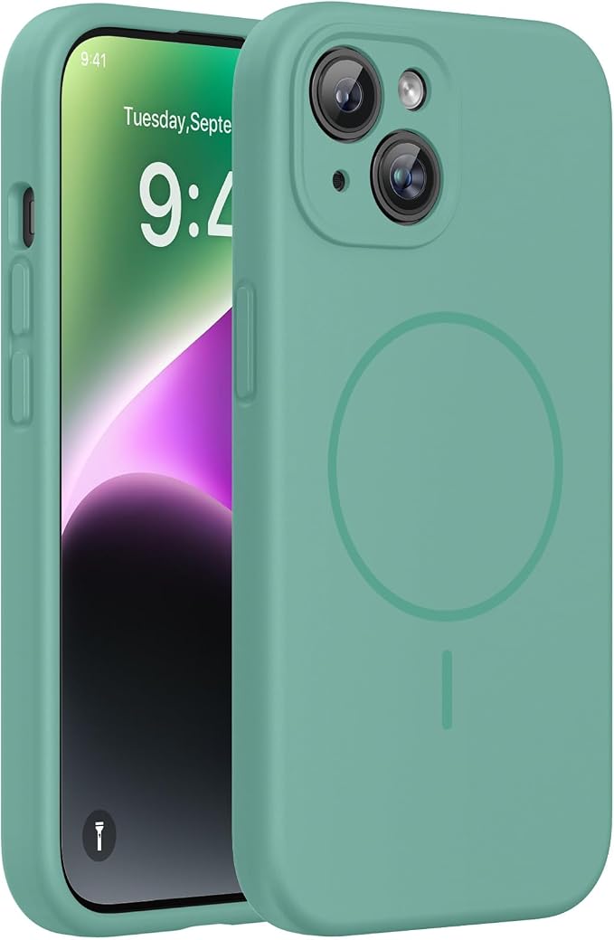 miracase Magnetic for iPhone 14 Case, [Soft Anti-Scratch Microfiber Lining], Compatible with MagSafe, Liquid Silicone Case Shockproof Drop Protection Phone Case for 14, Midnight Green by Miracase
