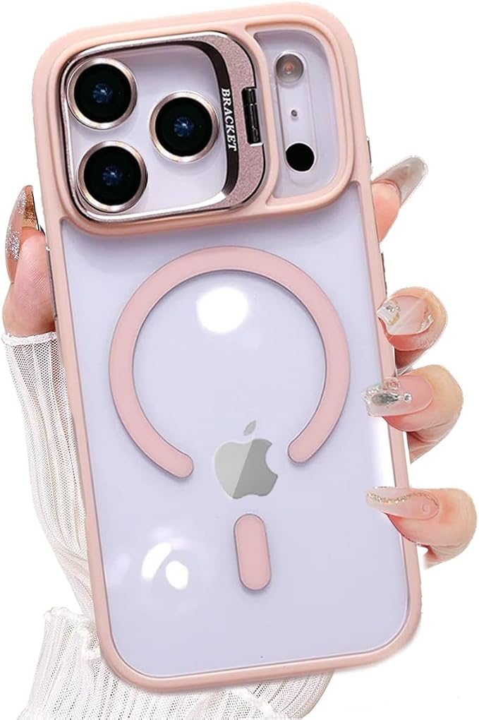 for iPhone 17 Pro Max Magnetic Case with Kickstand, [Compatible with MagSafe] Built in Stash Stand Clear Shockproof Soft Cover Camera Lens Protection Case for iPhone 17 Pro Max 6.9", Pink - Image 8