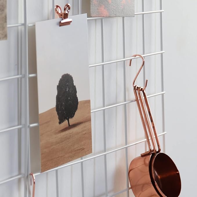 Wall Grid Panel for Photo Display,Wall Storage Organizer,5 Metal Clips & 3 S Hooks & 4 Nails & 4 Plastic Hanging Buckles and 4 Screws Offered,Size 17.5" x 11.8",Set of 2 (White) - Image 7