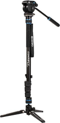 Benro Connect Video Monopod with S2 PRO Flat Base Fluid Video Head, Head Mounts to 3 Leg Base, 2.5kg Max, 3 Leg Folding Base w/Ball Lock, Flip Lock, Carrying Case by Benro