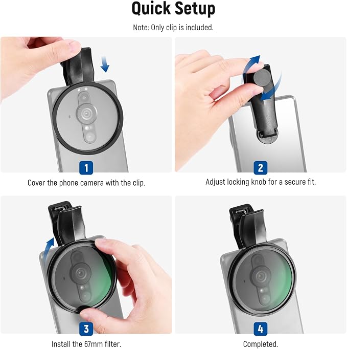 NEEWER 67mm Phone Camera Lens Filter Clamp, Adjustable Threaded Filter Clip Mount with Nonslip Rubber Pads, Compatible with Samsung Galaxy Google Pixel Huawei Xiaomi, LA008 - Image 6
