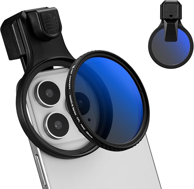 K&F CONCEPT 58mm Press-on CPL Phone Lens Filter Kit | Polarizing Filter Compatible with iPhone 17/16/15/14/13/12 Standard, 16/15/14/13/12 Pro/Pro Max, 58mm Threaded Filters, FP102 by KFCONCEPT