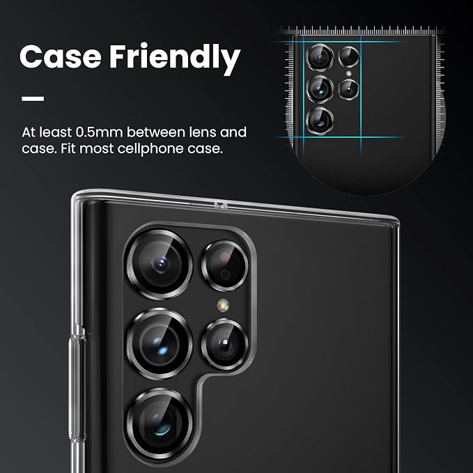 Tensea Compatible with Samsung Galaxy S22 Ultra Camera Lens Protector | 9H Tempered Glass Camera Cover Screen Protector Metal Individual Ring [Installation Tray][Case Friendly] - Image 4