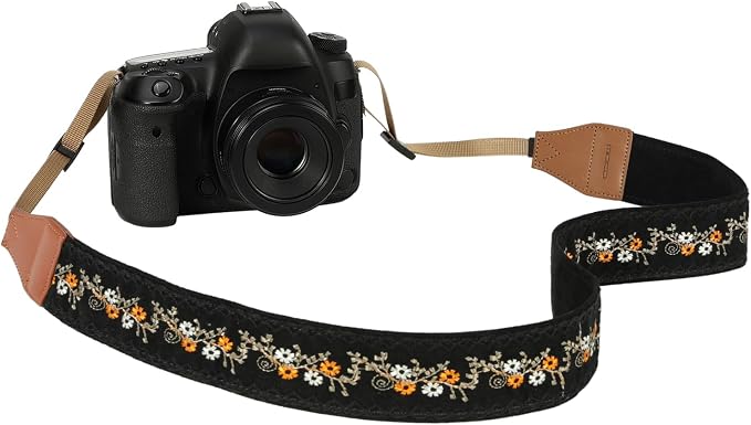 MoKo Camera Strap Compitable with Canon/Sony/Nikon/Minolta/Panasonic/DSLR | Cotton Vintage Camera Strap,Adjustable Neck Shoulder Strap,for Camcorder,Binoculars,for Adults Kids, Black Plum Blossom by MoKo