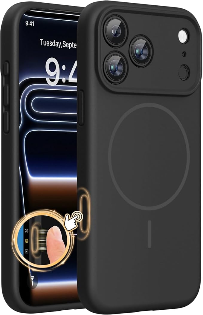 Miracase Magnetic for iPhone 17 Pro Case, Silicone, Black | Compatible with MagSafe, Soft Microfiber Lining,Shockproof Drop Protection Phone Case for 17 Pro by Miracase
