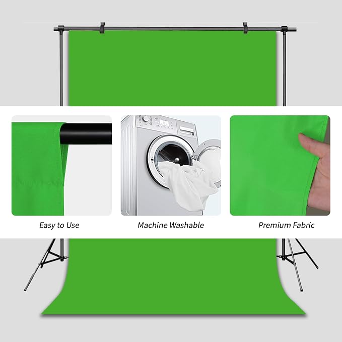 Green Screen Backdrop for Photoshoot Solid Color Background 6x9 ft | Photography Studio Photo Booth Curtain for Headshot, Homestudio, Portrait, Video, Meeting, Easy to Install, Washable Fabric - Image 5