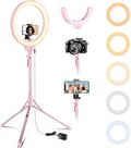 Aureday 14'' Pink Selfie Ring Light with 62'' Tripod Stand and Phone Holder, Dimmable LED Phone Ringlight for Makeup/Video Recording/Photography, Circle Lighting for Cell Phones&Lightweight Cameras by Aureday