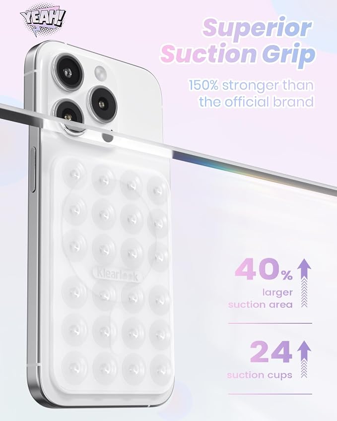 Klearlook Magnetic Suction Phone Mount for MagSafe Case, Transparent | Removable Sticky Phone Grip Holder for Hands-Free Makeup / Selfie / Vlog for TikTok & Instagram Influencer / Creator - Image 4
