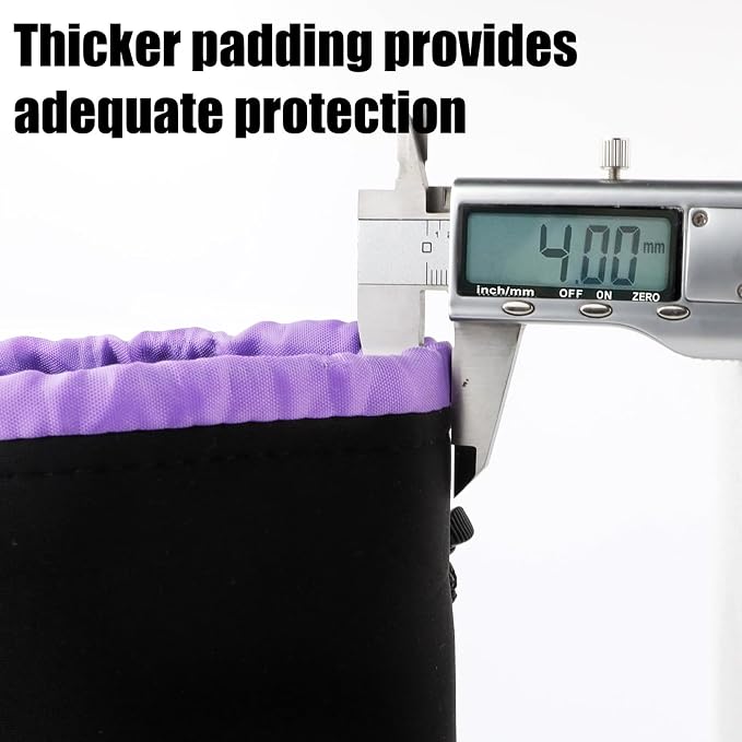 4Pcs Camera Lens Case Bag,4 Sizes Purple Water Resistant Protective Lens Pouch Set With Adjustable Drawstring Rotating Clamp,Replacement Compatible Thick Protective Neoprene for Canon,Nikon,Sony - Image 4