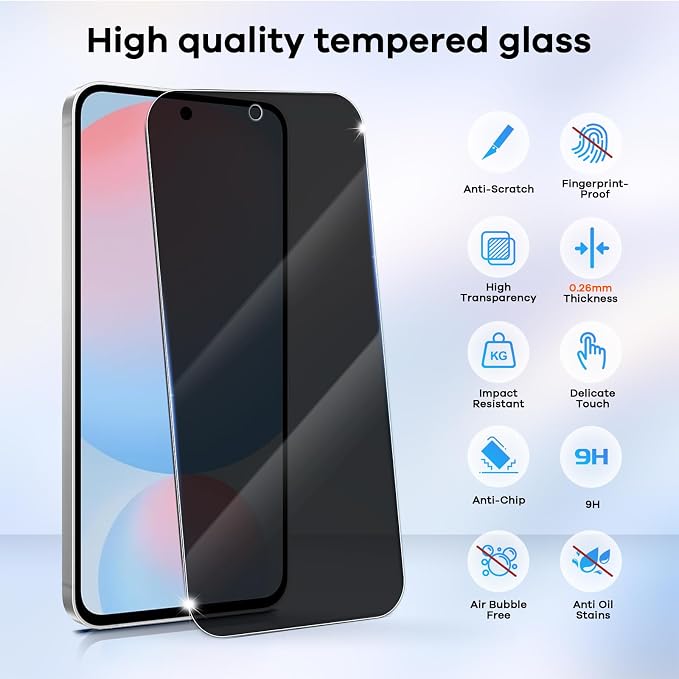 3+3 for Samsung Galaxy S24 FE 5G Privacy Screen Protector Camera Protector | 9H Tempered Glass Cell Phone Protector Camera Lens Protector - Image 4