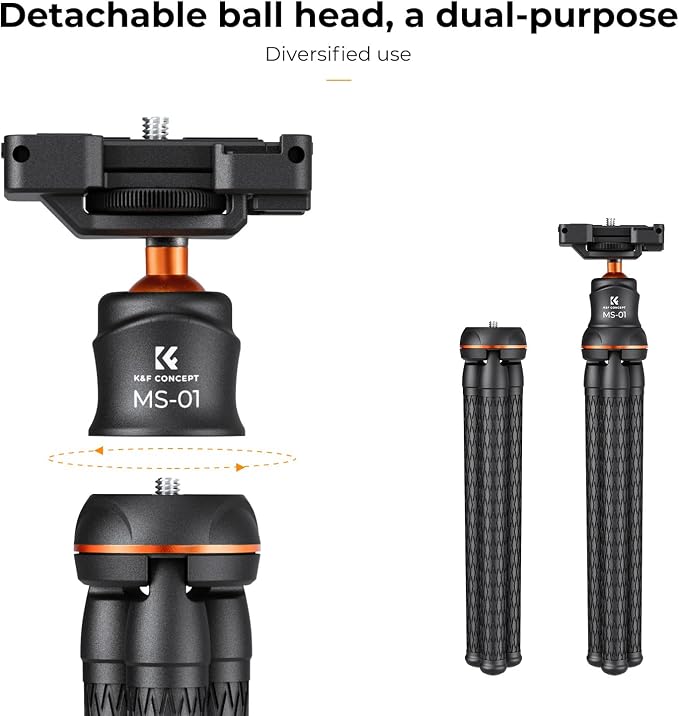 K&F CONCEPT Flexible Mini Tripod Stand | 1/4'' Screw with Phone Holder & Cold Shoe, Bluetooth Remote, 6.6lbs Max Load, MS01 - Image 7