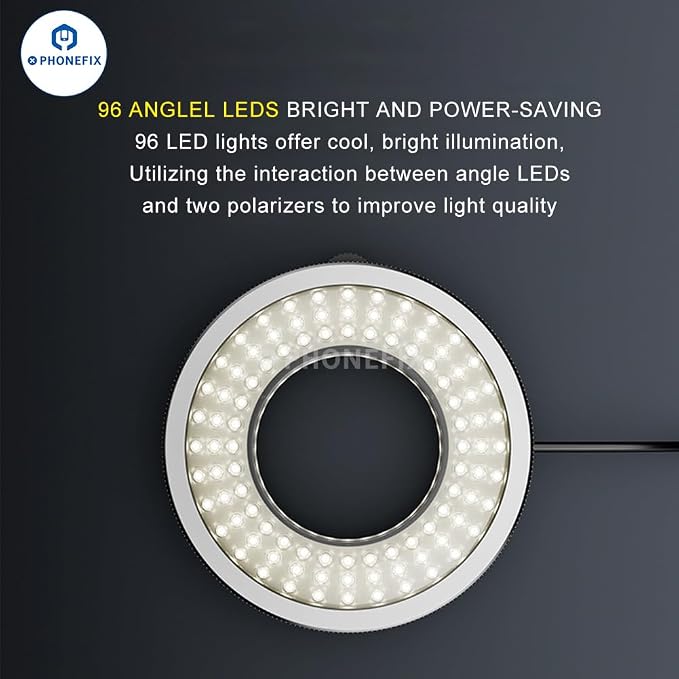 Microscope Polarized 96-LED Ring Light Anti Glare Microscope Lamp Illuminator for Soldering Repair Industrial Camera - Image 5