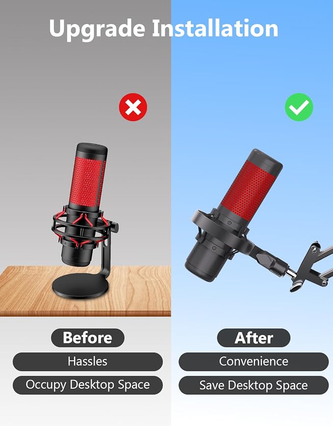 Microphone Shock Mount for HyperX QuadCast, Custom, Durable, with Adapters | Metal Outer Ring, Anti-Vibration, Durable Replacement, Works with Mic Stand and Boom Arm, 3/8" and 1/4" Screw Adapters - Image 6