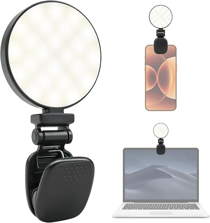 K&F CONCEPT LEDs Selfie Light, 3 Interface Modes, Rechargeable Phone Light | Ra95 CRI, 3-in-1 Mounts, 9 Light Modes, 600mAh Battery, 33g Pocket Size, Black, C7 by KFCONCEPT