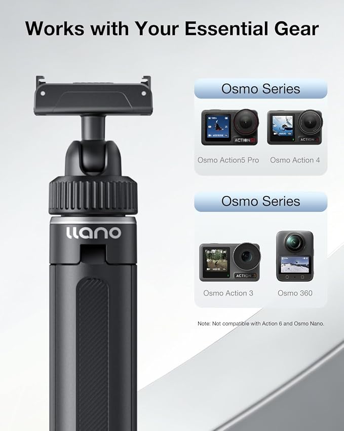 llano 16" Magnetic Action Camera Tripod for DJI Osmo Action 5 pro/4/3, Osmo 360, Extendable Mini Tripod with Magsafe Quick Release Adapter, 360° Ball Head, Small Selfie Stick, Lightweight, Black - Image 2