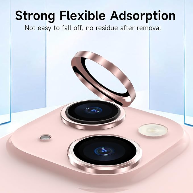 YWXTW for iPhone 15/15 Plus/ 16e/ 17e Camera Lens Protector, Individual Anti Scratch Metal Ring Tempered Glass Camera Screen Protector for iPhone 15 Accessories, Case Friendly (Pink) - Image 3