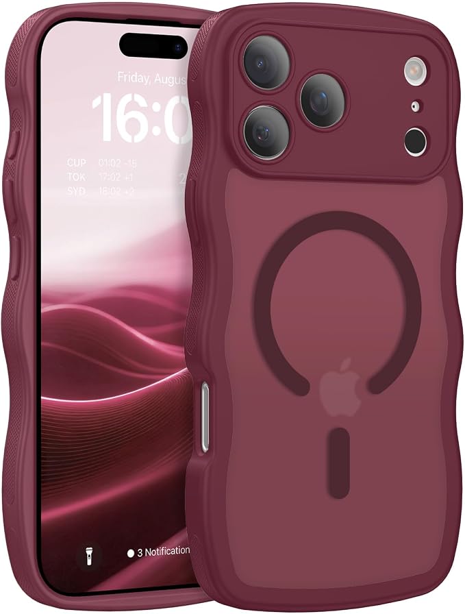 BENTOBEN Magnetic for iPhone 17 Pro Max Case, Cute Wavy [Full Camera Protection][Compatible with MagSafe] Matte Anti-Slip Bumper Women Men Boys Protective Cover for 17 ProMax 6.9",Cherry Red by BENTOBEN