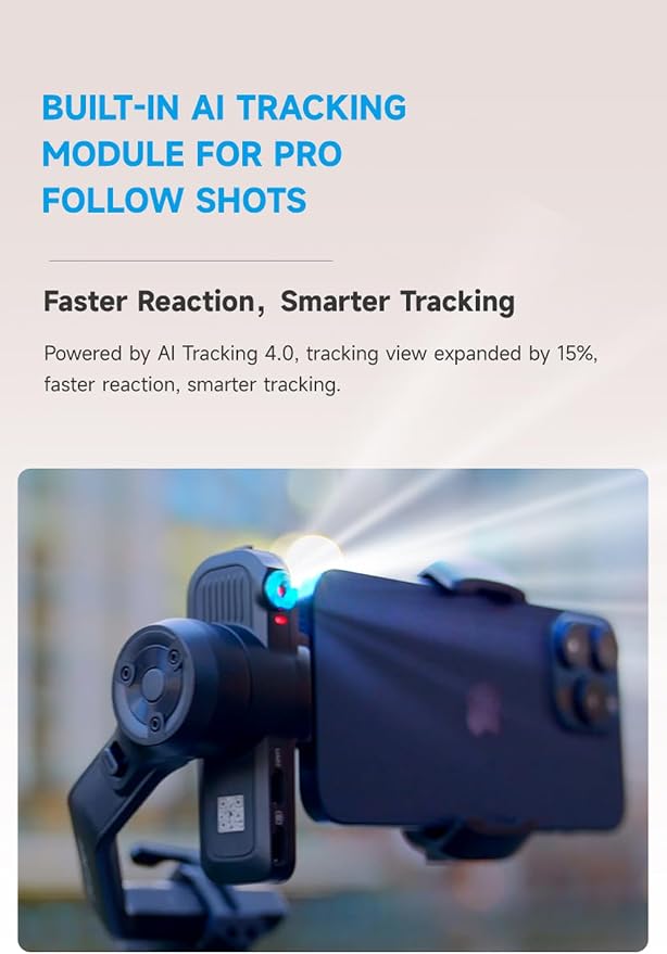 FeiyuTech SCORP Mini 3 Gimbal Stabilizer for Smartphone, Built-in AI Tracking Module & Cooling Fan, 2KG Payload 3-Axis Phone Gimbal with Integrated Grip Design, Gimbal Stabilizer for iPhone & Android - Image 2