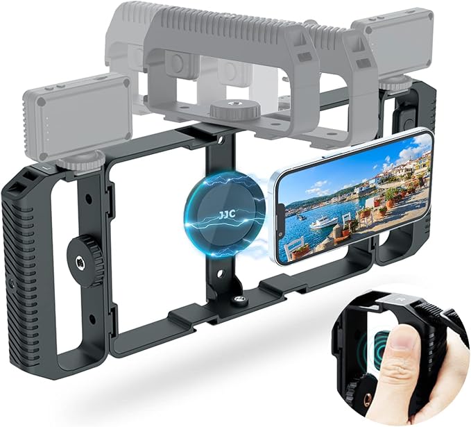 [Wireless Remote] Magnetic Smartphone Video Cage Rig for iPhone 16 15 14 13 12 Pro Max Mini & Magsafe Case,Universal Cell Phone Stabilizer Rig with 6 Cold Shoe Mounts,Phone Cage Rig for Filming | for Magsafe Case,Universal Cell Phone Stabilizer Rig wit... by JJC