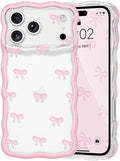 QLTYPRI for iPhone 17 Pro Max Pink Bow Case, Clear Cute Pink Ribbon Bow Phone Case Curly Wavy Aesthetic Phone Cover, Soft Slim Transparent TPU Shockproof Protective Cover for Women Girls - Tiny Bow by QLTYPRI