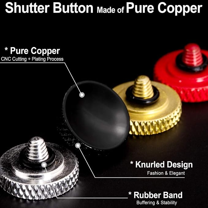 Camera Shutter Button (2 Pack/Black) Upscale Soft Shutter Release Button | Pure Copper for Fuji X100VI X100V XT5， Anti Shake, Multi-Color, for Nikon Zf Leica Canon Fujifilm, Street Travel Daily - Image 5