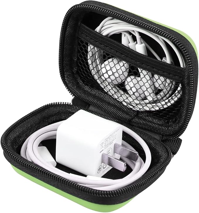 Earphone case, RISETECH Earbud Carrying Case Holder Hard EVA Headphone Small Zipper Pouch Compatible with Flash Drive, USB Charging Cable, SD Memory Card, AirPods, Sony Wired Earbuds with Clip -Green - Image 2