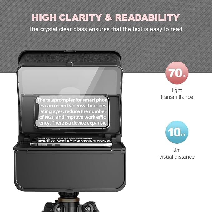 LENSGO TC7S Portable Teleprompter for Phone, 9.7 inches One-Second Fold Mini Teleprompter with Remote Control,App Compatible with iPhone & Android for Online Teaching Vlog Live Streaming Interview - Image 3