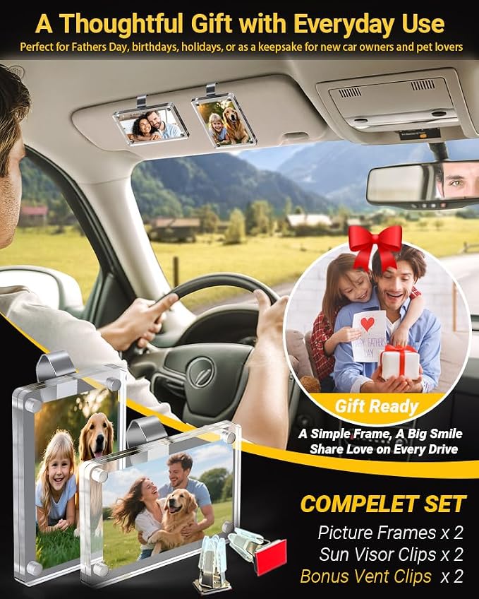 2Pcs Car Picture Holder for Sun Visor & Air Vent, 2.36"x3.5" Car Photo Clip | Clear Magnetic Acrylic Car Picture Frame for Polaroid, Instax Mini & Wallet-Size Photos, Personalized Car Decor Photo Gifts - Image 7