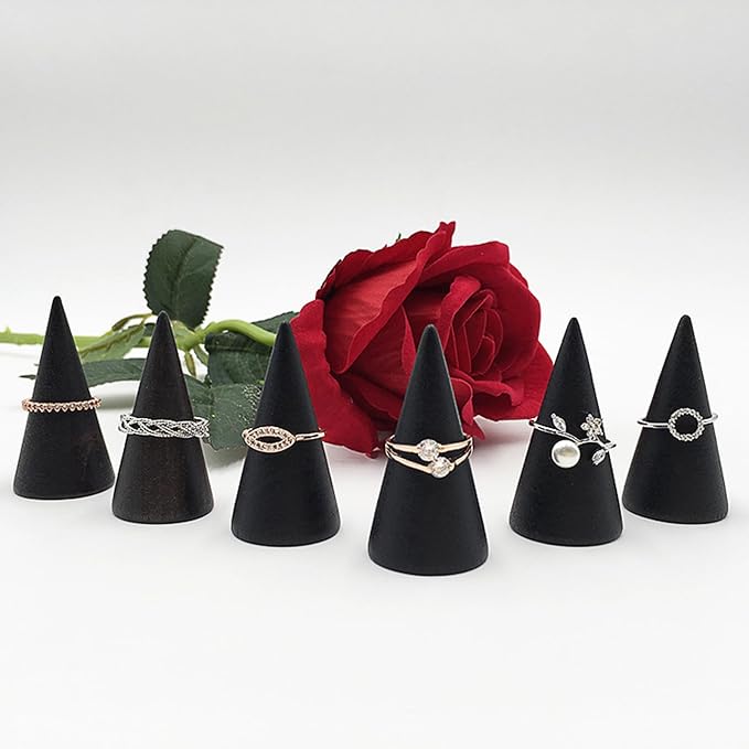 Ring Display Stand 5Pcs Wood Rings Holder Cone Shape Rings Stand Jewelry Display Rack for Business Photoshoot Room Decoration - Image 3