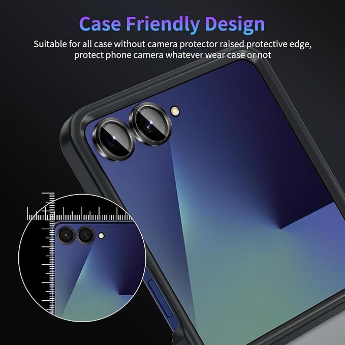 Camera Lens Protector for Samsung Galaxy Z Flip 7,1 Pack | Tempered Metal Glass Camera Cover Film,HD Clear,Anti-Scratch Lens Screen Protector Film,Case Friendly,Black Titanium - Image 7