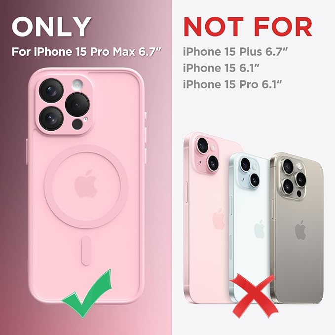 CAPRARO for iPhone 15 Pro Max Case, Compatible with MagSafe | Upgraded [Full Camera Protection] Shockproof Protective Slim Translucent Matte Magnetic Phone Case 6.7'', Peach Pink - Image 2