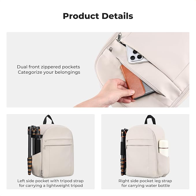 K&F CONCEPT Camera Backpack, DSLR/SLR/Mirrorless Photography Camera Bag | 14in Laptop Compartment & Rain Cover, 600D Fabric for Travel & Daily, Men & Women, Dual-Mode Detachable Dividers, White, B19 - Image 2