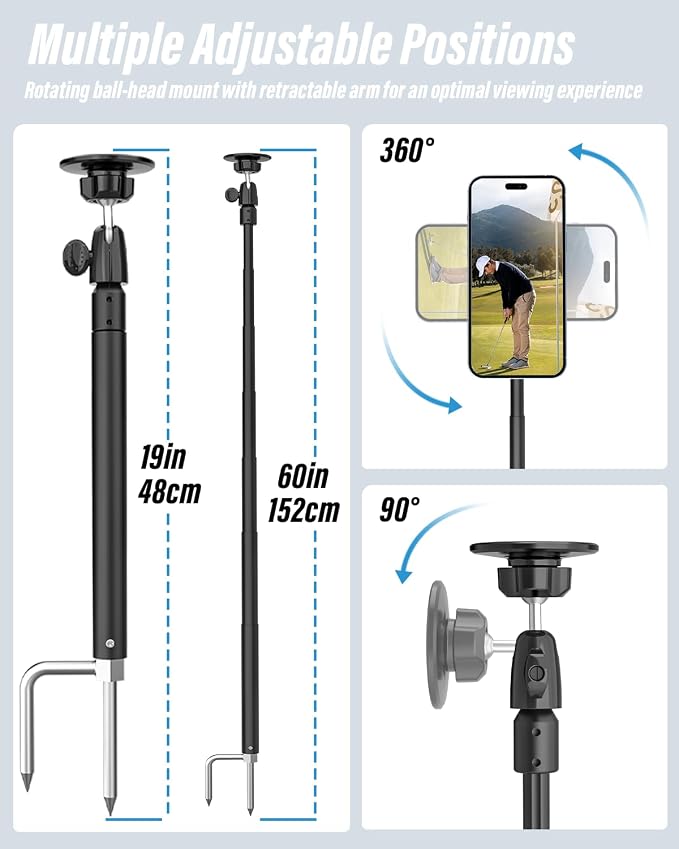 Golf Monopod Selfie Stick for Magsafe - 60" Magnetic Phone Holder Stand for Golf Tripod, Training Aid, Record Swing, Alignment Rod Mount for iPhone 17 Pro Max 16 15 14 13 12 Air, All CellPhones - Image 4