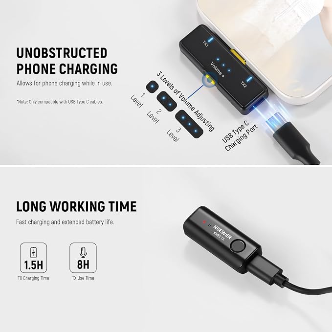NEEWER Wireless Lavalier Microphone System for USB C, Compatible with iPhone 16 15 Samsung Android Phones, Noise Cancelling Mini Lav Omnidirectional Condenser Mic for Vlogging Live Streaming, KM23 - Image 6