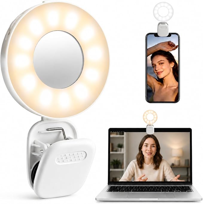 Clip on Ring Light, Stepless Dial Control Selfie Light for iPhone Phone, Rechargeable Portable LED Phone Light for Women, Girls, Makeup, Selfies, Video, Live Streaming, Online Meetings by Unknown