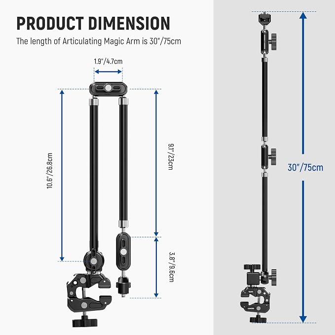 NEEWER 30" Articulating Magic Arm with Desk Super Clamp/Action Cam Mount/Phone Holder, Overhead Camera Mic Boom Stand, Compatible with GoPro iPhone DSLR Webcam Microphone Video Recording, UA056 - Image 3