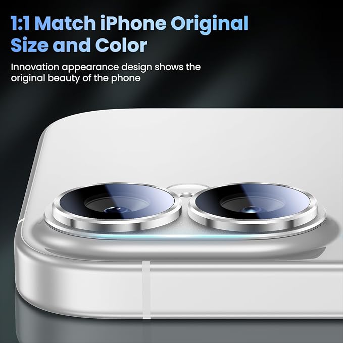 Uyiton for iPhone 17 Camera Lens Protector, Metal Frame Glass Cover | Not Easy to Break, Strong Adsorption, Case-Friendly, Metal 9H Sapphire Glass Rear Camera Screen Cover, White - Image 5