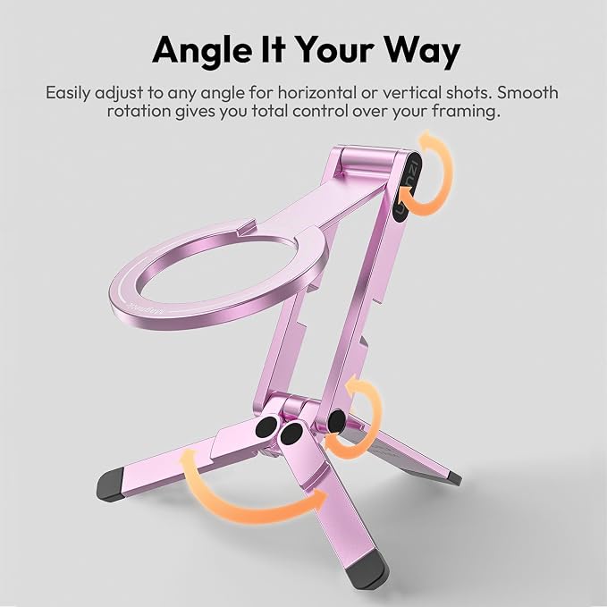 ULANZI MA60 Phone Tripod for Magsafe, Aluminium Mini Phone Stand Pink | Pocket Size Cell Phone Stand, Foldable Selfie Stick for iPhone, Strong Magnet Quick Mount for iPhone 16 15 14 13 12 - Image 4