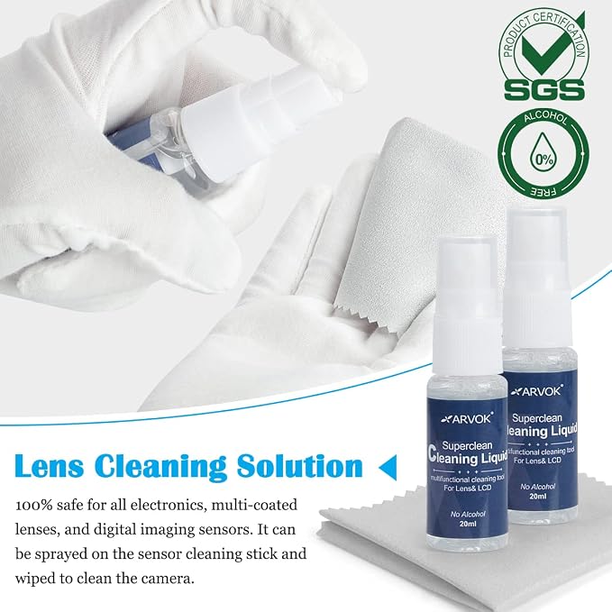 ARVOK Professional Camera Cleaning Kit(32 pcs), Including Air Blower/Cleaning Pen/Cleaning Spray/Cleaning Cloth/Lens Brush, Lens Cleaning Kit for DSLR Cameras Compatible with Canon, Nikon, Sony - Image 6
