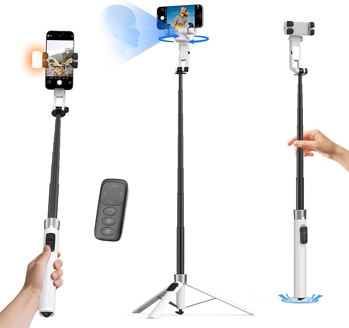 2026 Upgrade Auto Face Tracking Selfie Stick Tripod for iPhone with Light 360 °that Follows Your Movement 70.9" Phone Tripod Stand with Remote for Content Creator Vlog Live Stream Video Recording by HMDMDN