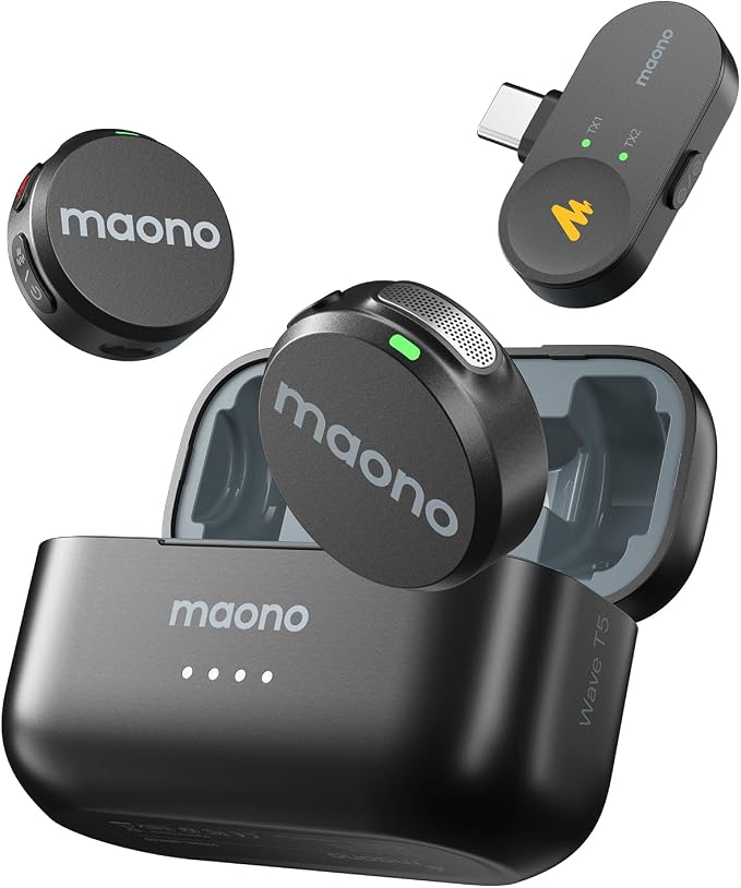 MAONO Wave T5 Wireless Lavalier Microphone for iPhone15/16/17 Android Phone | Magnetic Lapel Mini Mic with 48KHz 24Bit Audio, AI Noise Cancelling,Mute,1000ft for Podcast Video Record Vlog Content Creator by MAONO