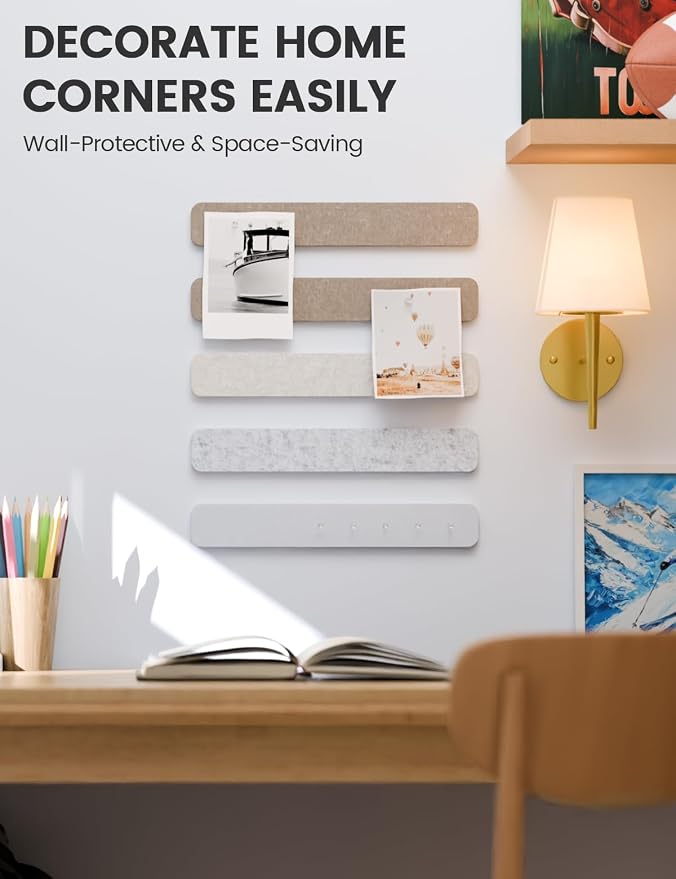 Fluxynara 13" x 2" Felt Wall Panels, Stone Beige | 5-Pack Includes 35 Push Pins and Adhesive Tabs for Photos, Notes and Decor in Bedroom Doors, Home Office or Studios - Image 4