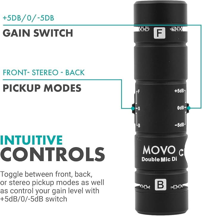 Movo DoubleMic-DI Dual Capsule Microphone for iPhone- Two-Sided Cardioid Condenser Mic for Video Recording- Professional Microphone for iPhone, iPad, iOS- Apple Lightning MFi Certified - Image 5