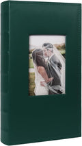 RECUTMS Photo Album 4x6 300 Photos Leather Memory Picture Book Dark Green | Black Inner Page, 300 Horizontal Pockets, Slip-in Picture Albums for Family Wedding Baby, DIY Cover Window, Graduation Gifts by RECUTMS