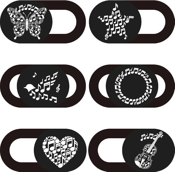 6Pcs 6 Styles Laptop Camera Cover Music Notes Privacy Guard Accessories, 0.04 Inch Ultra Thin Webcam Cover Protector Blocker for Desktop Computer Tablet Notebook Mini PC Home Office Use by PRESSINART